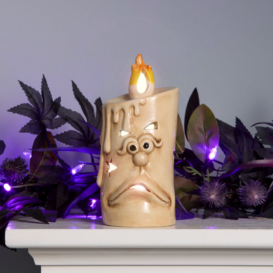 7 in. Halloween Ghostface Porcelain Candle with Multicolor LED Lights