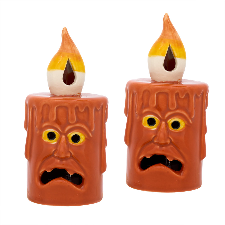 Halloween Pre-Lit Jack Porcelain Candle, Orange,  1 Multicolor LED Light, Set of 2, 7inch - National Tree Company