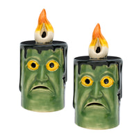 Halloween Pre-Lit Frankenstein Porcelain Candle, Green, 1 Multicolor LED Light, Set of 3, 6inch - National Tree Company