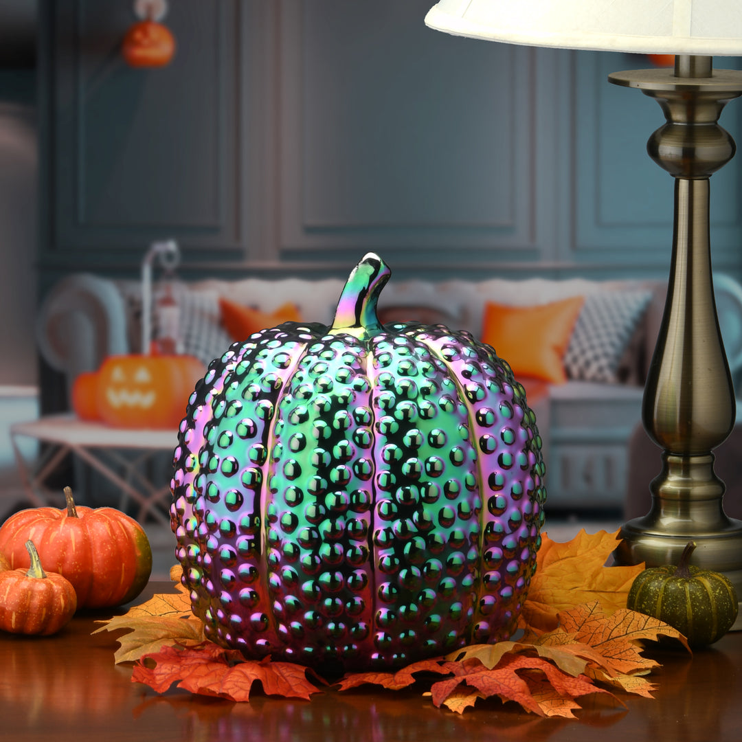 Halloween Iridescent Pumpkin Decoration, 10 Inches