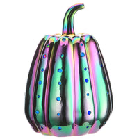 14 in. Halloween Ceramic Iridescent Purple Pumpkin with Multi Color Lights - National Tree Company