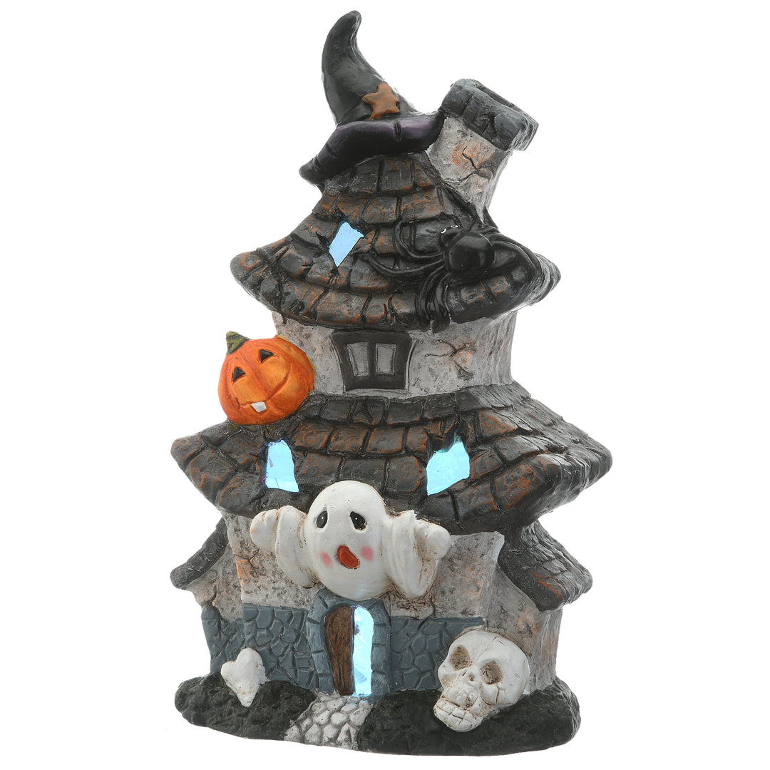 Halloween Pre-Lit Multilevel Haunted House Decoration, LED Lights, 18 Inches