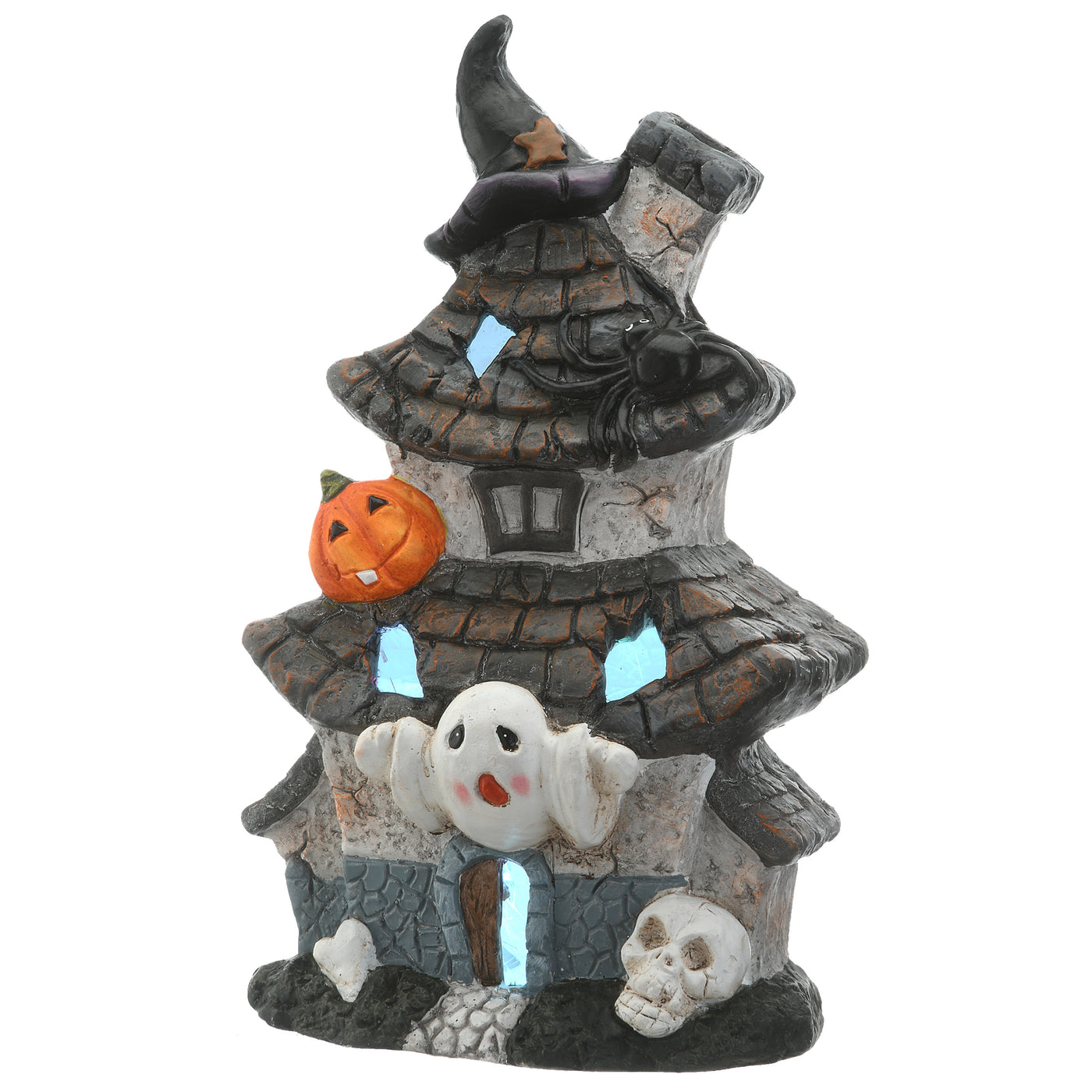 Halloween Pre-Lit Multilevel Haunted House Decoration, LED Lights, 18 Inches - National Tree Company