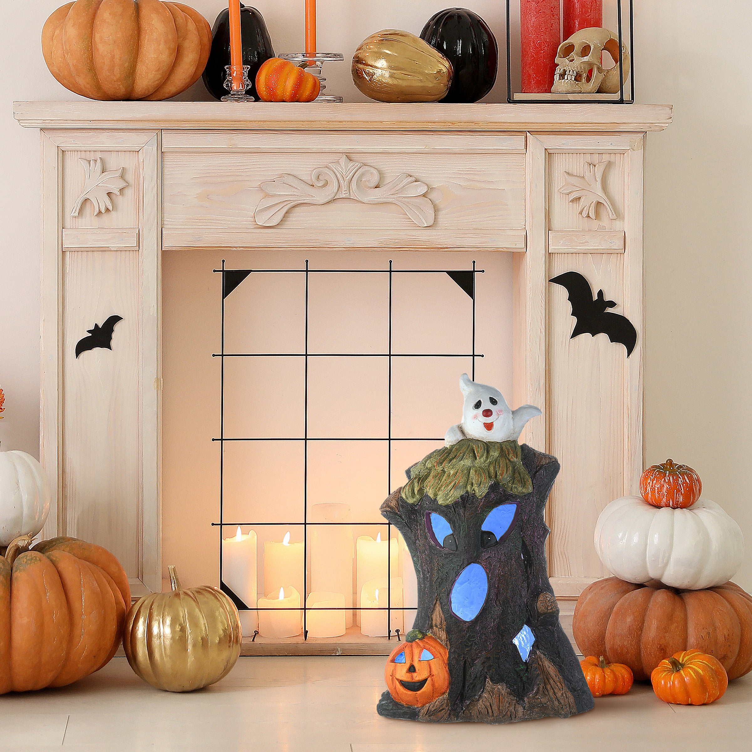Halloween Haunted Tree Trunk Decoration, LED Lights, 18 Inches