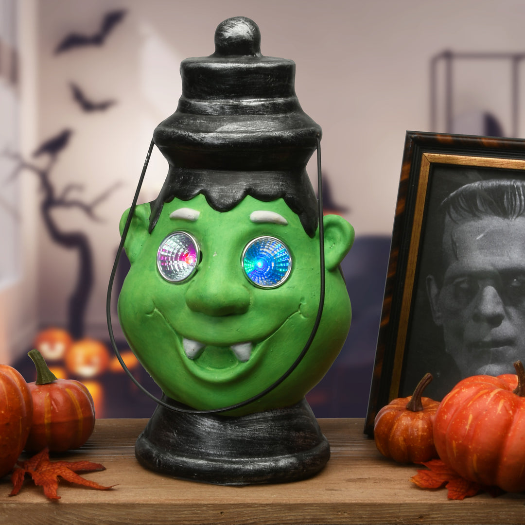Halloween Green Ghoul Lantern, LED Lights, 12 Inches