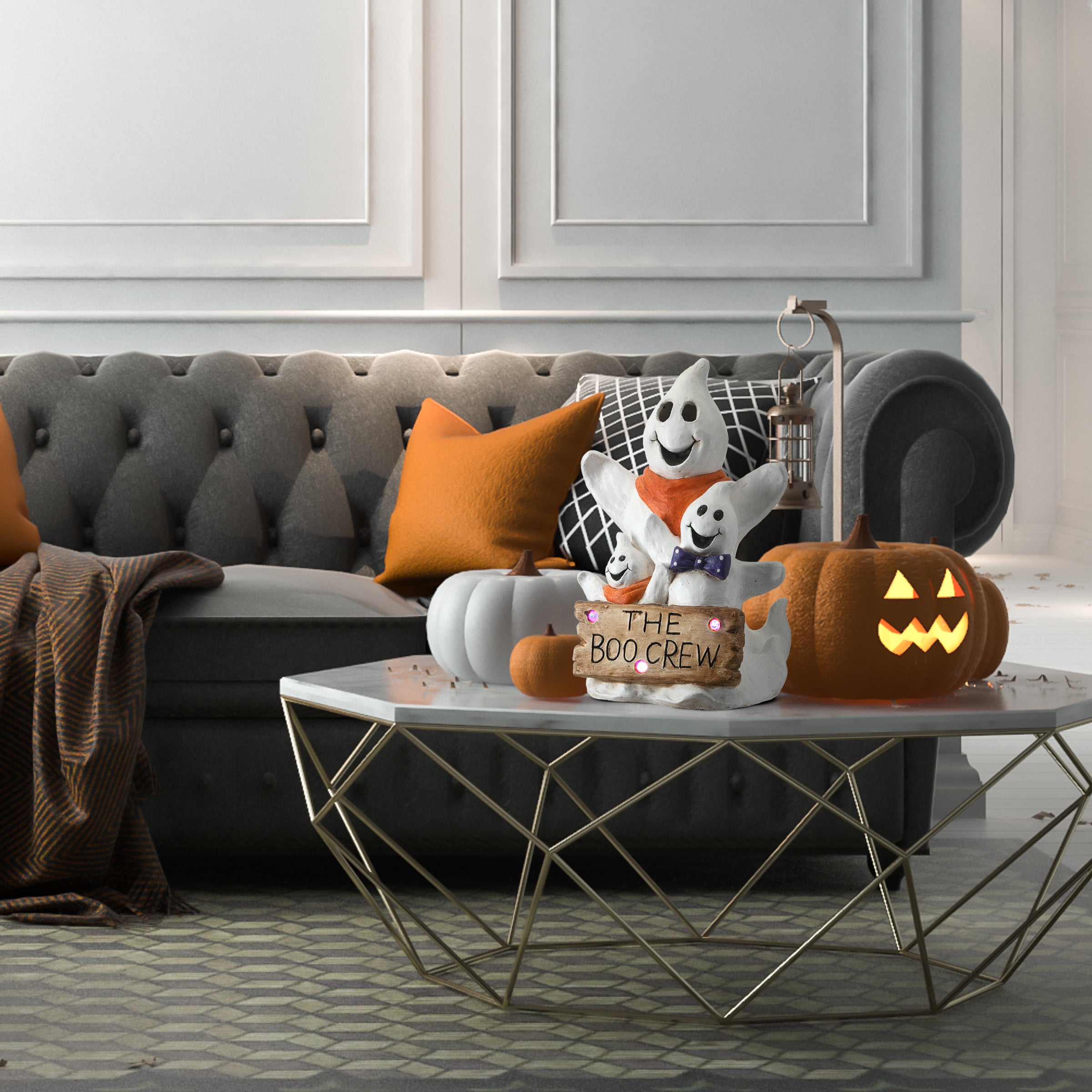 Halloween Pre-Lit Happy Ghost Trio, LED Lights, 21 Inches