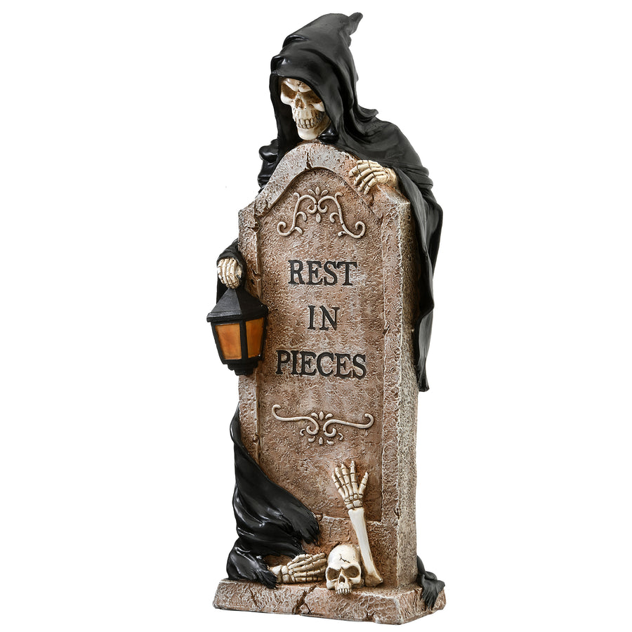 16 in. Halloween Skeleton Grim Reaper Standing with a Gravestone Decoration - National Tree Company