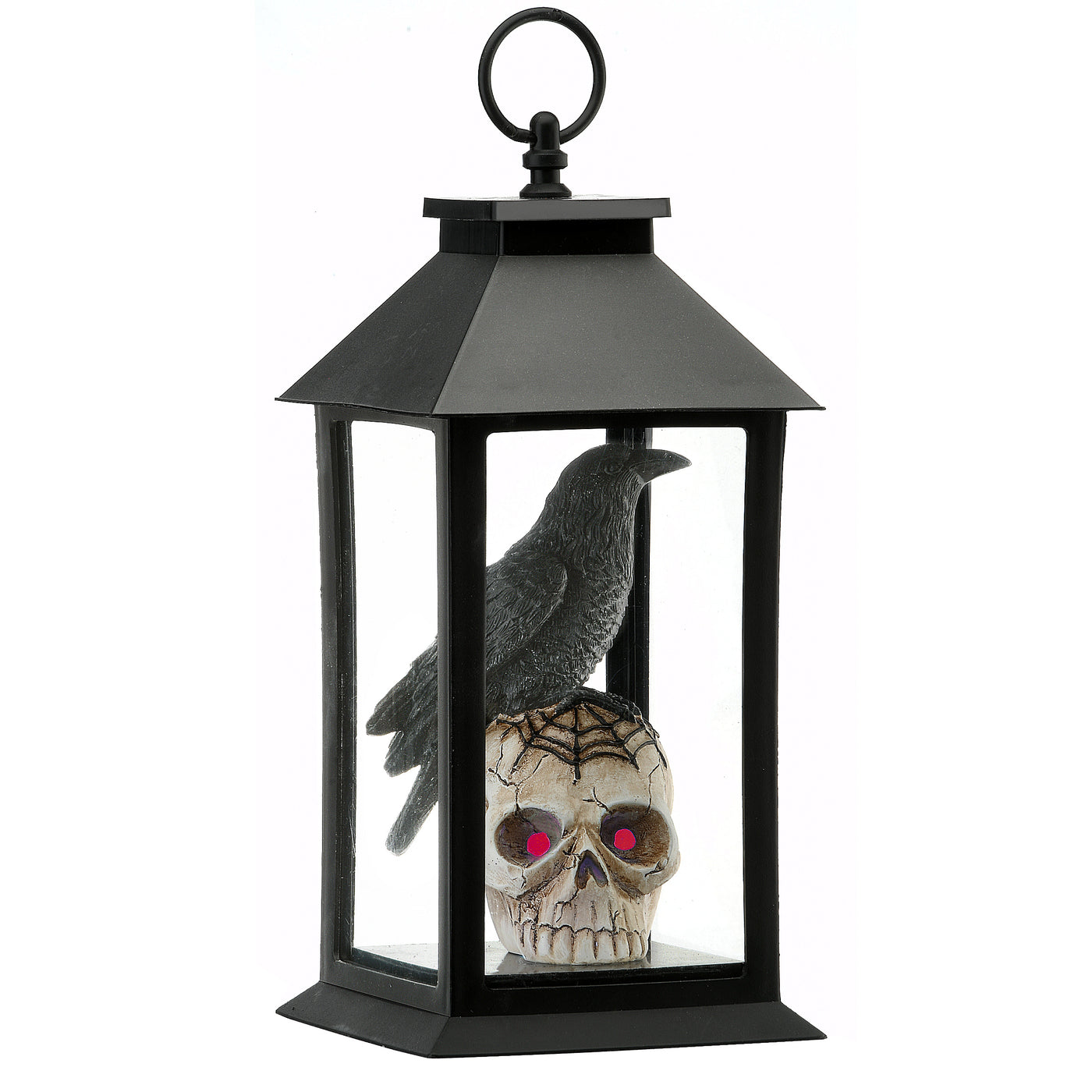 11 in. Pre-Lit Halloween Crow and Skull Lantern Decoration with LED Lights - National Tree Company