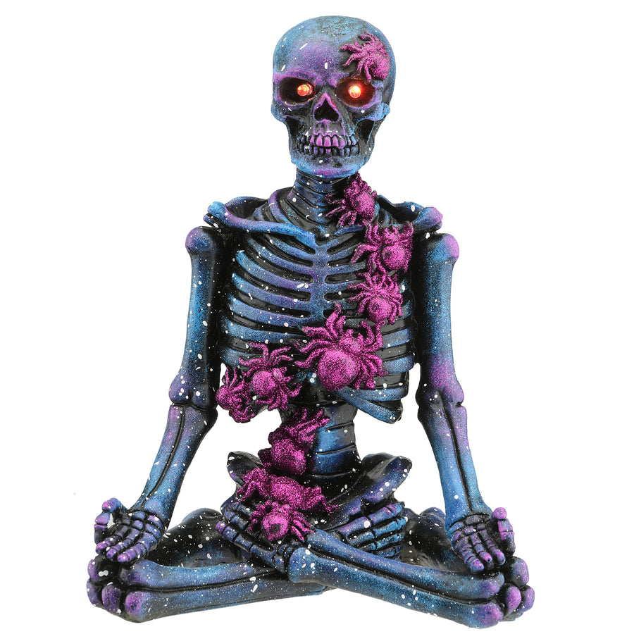 Halloween Purple Galaxy Meditating Skeleton, LED Lights, 10 Inches - National Tree Company