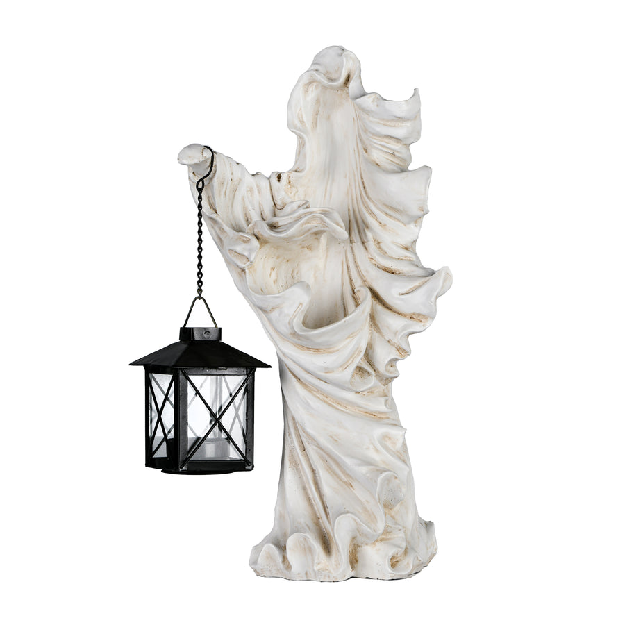 Halloween Tabletop Decoration, White, Ghost with Lantern, Holds One Candle, 14 Inches - National Tree Company