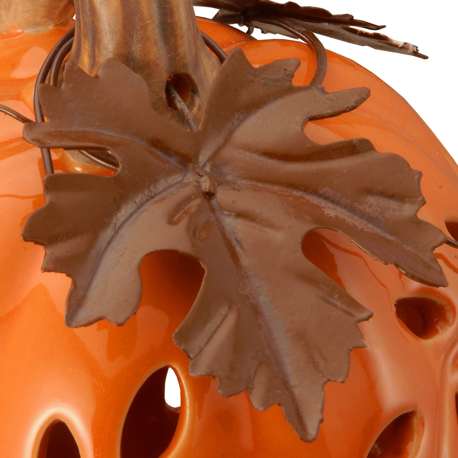 6 in. Halloween Ceramic Pumpkin Decoration with LED Lights