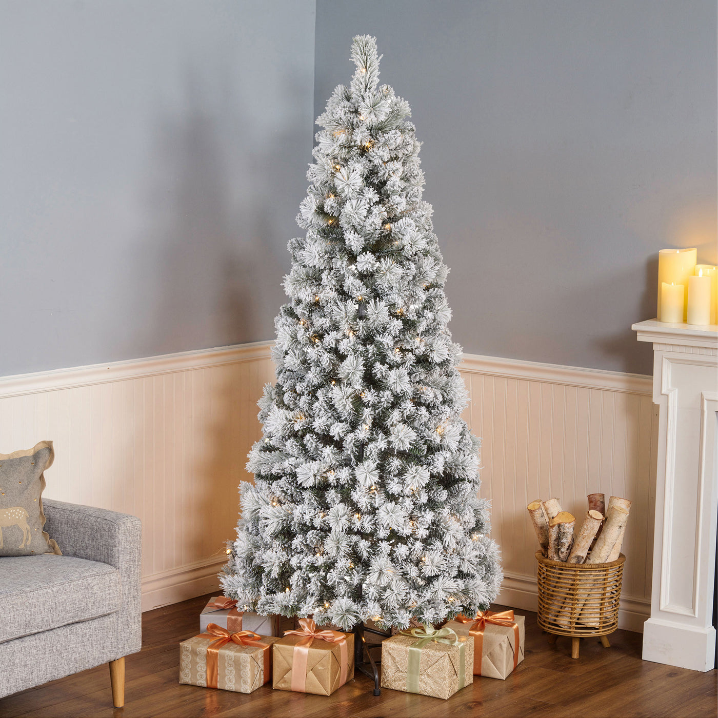 6 ft. Pre-Lit Pop-Up Snowy Pinewick Jinglepop Flocked Artificial Christmas Tree with Warm white LED Lights - National Tree Company