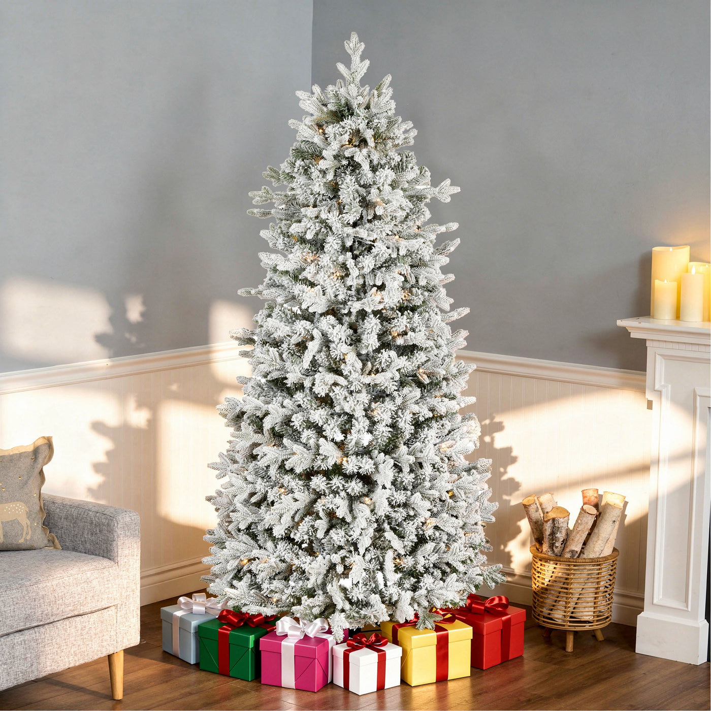 6 ft. Pre-Lit Pop-Up Frosted Everly Jinglepop Flocked Artificial Christmas Tree with Warm White LED Lights - National Tree Company