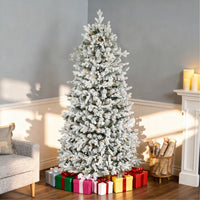 6 ft. Pre-Lit Pop-Up Frosted Everly Jinglepop Flocked Artificial Christmas Tree with Warm White LED Lights - National Tree Company