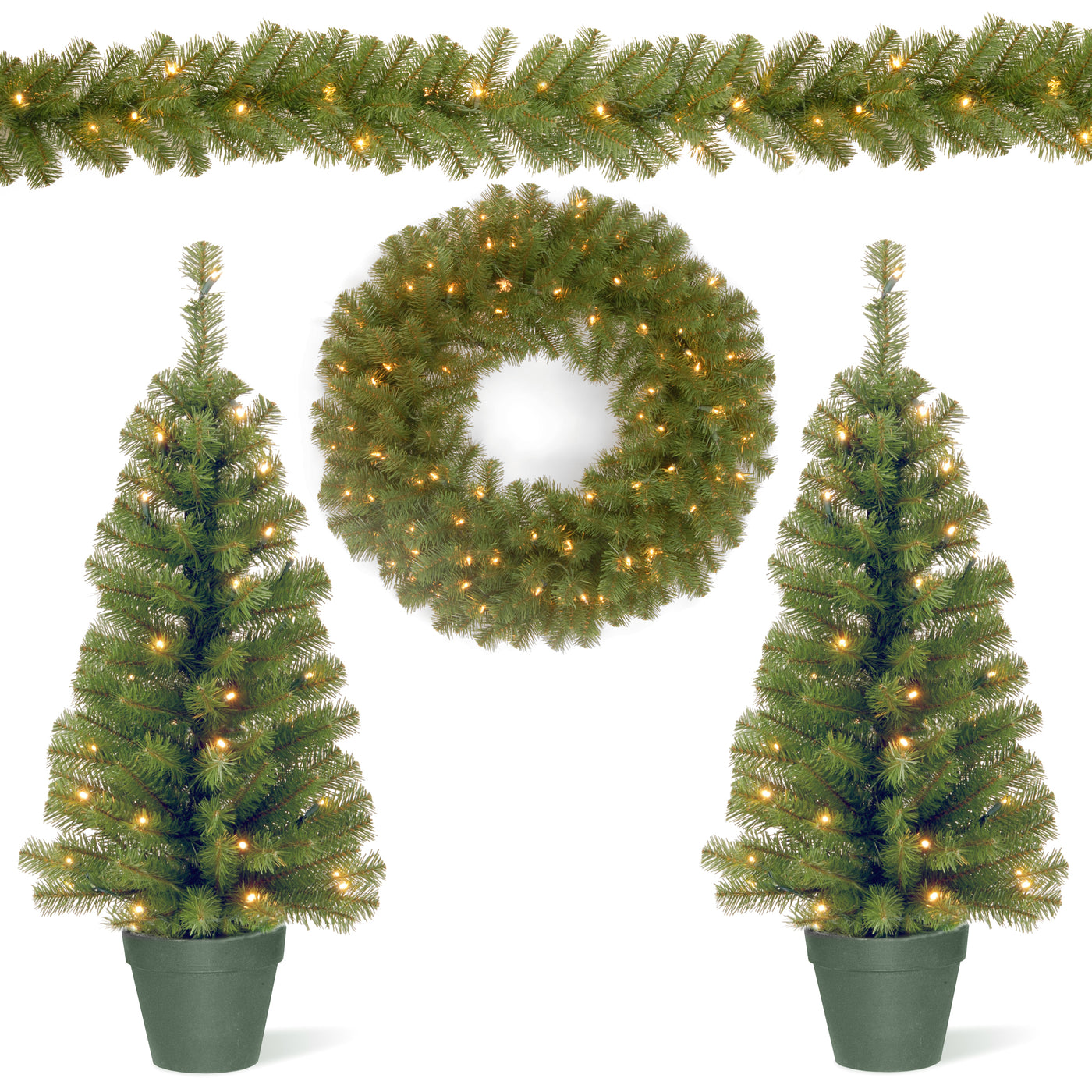 Evergreen Assortment with 2 Entrance Trees, 1 Wreath, 1 Garland - National Tree Company