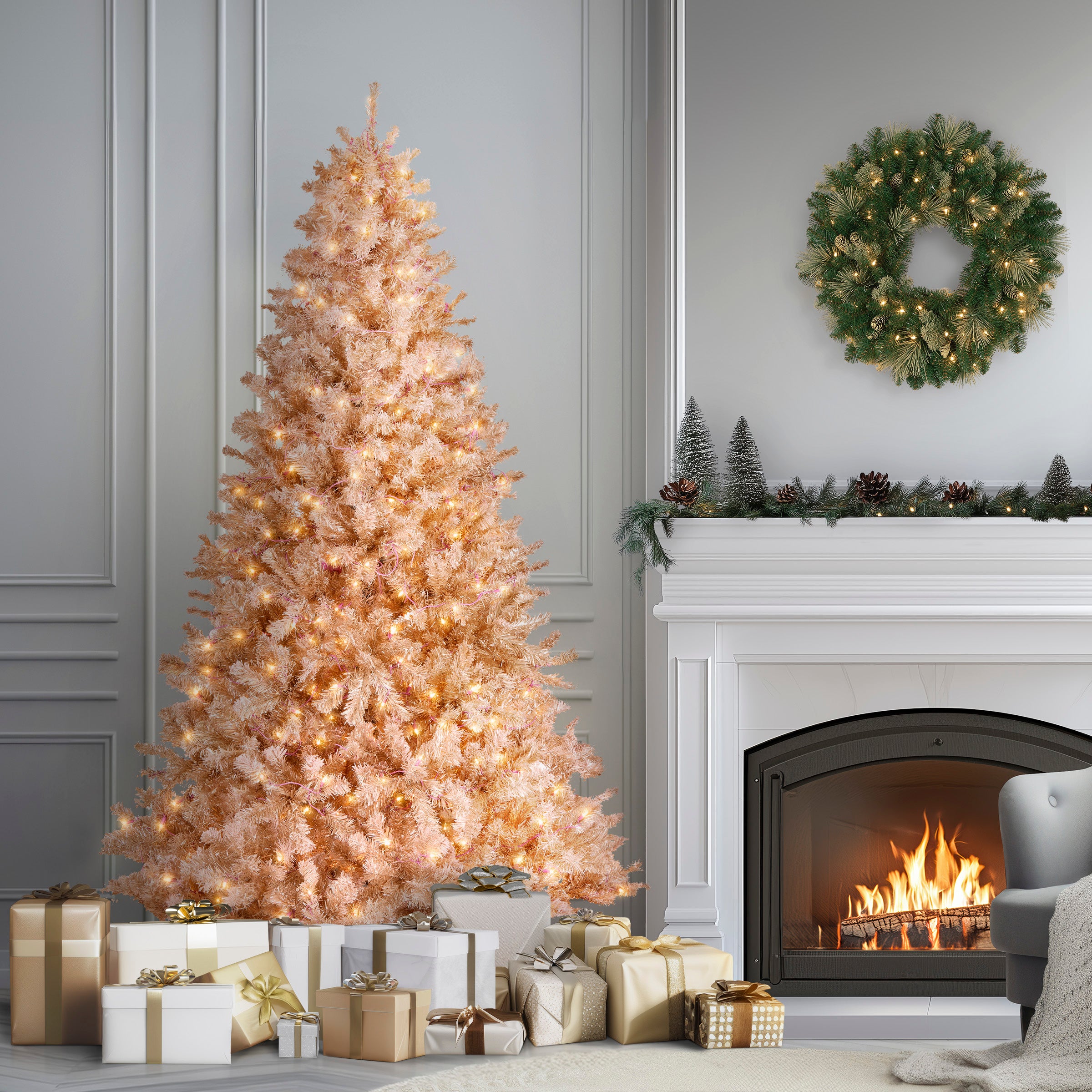 7.5 ft Pre-Lit Pink Flocked Tree with Clear Lights · National Tree