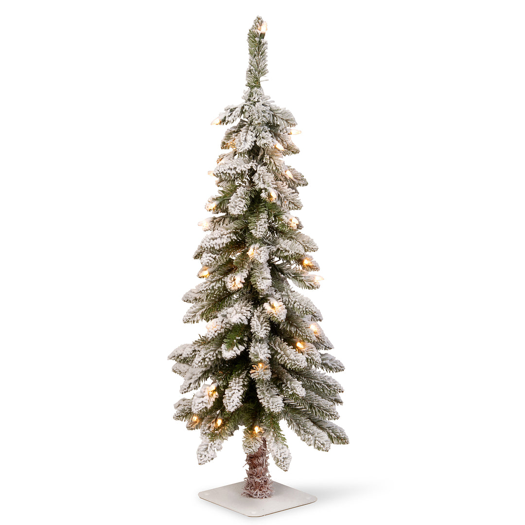 3 ft. Snowy Downswept Forestree with Clear Lights