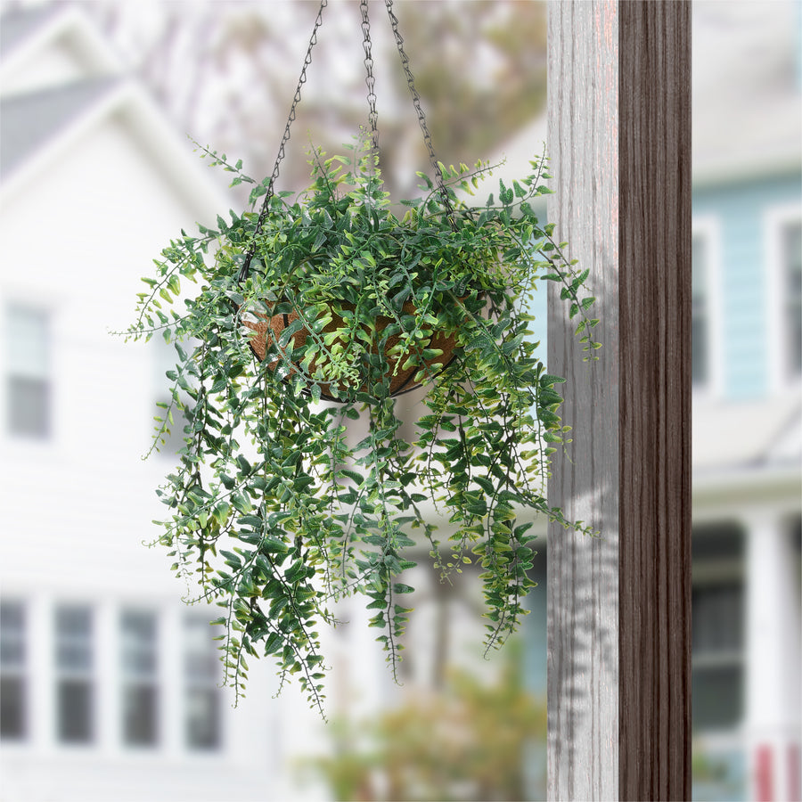 21 in. Spring Hanging Basket with Fern Leaves