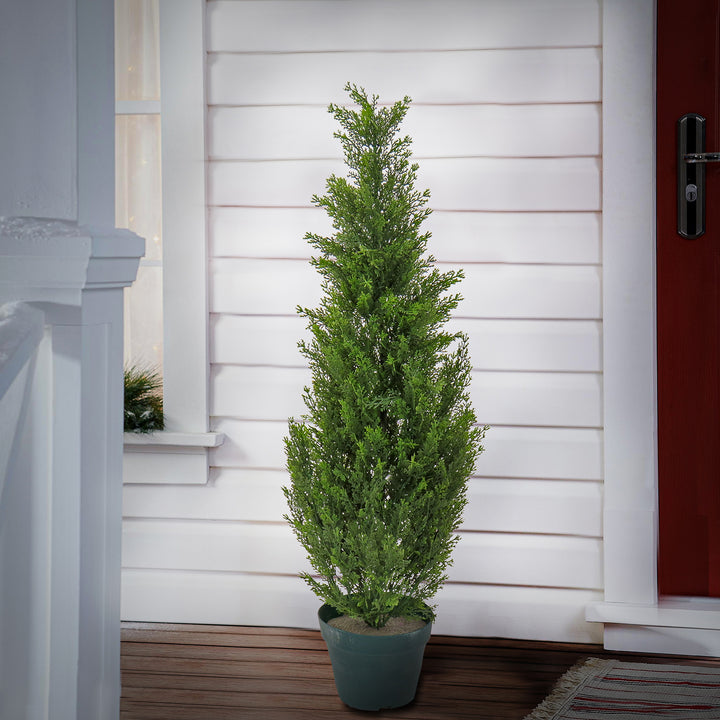 Artificial Mini Tree Decoration, Cedar, Includes Green Pot Base, Spring Collection, 38 Inches