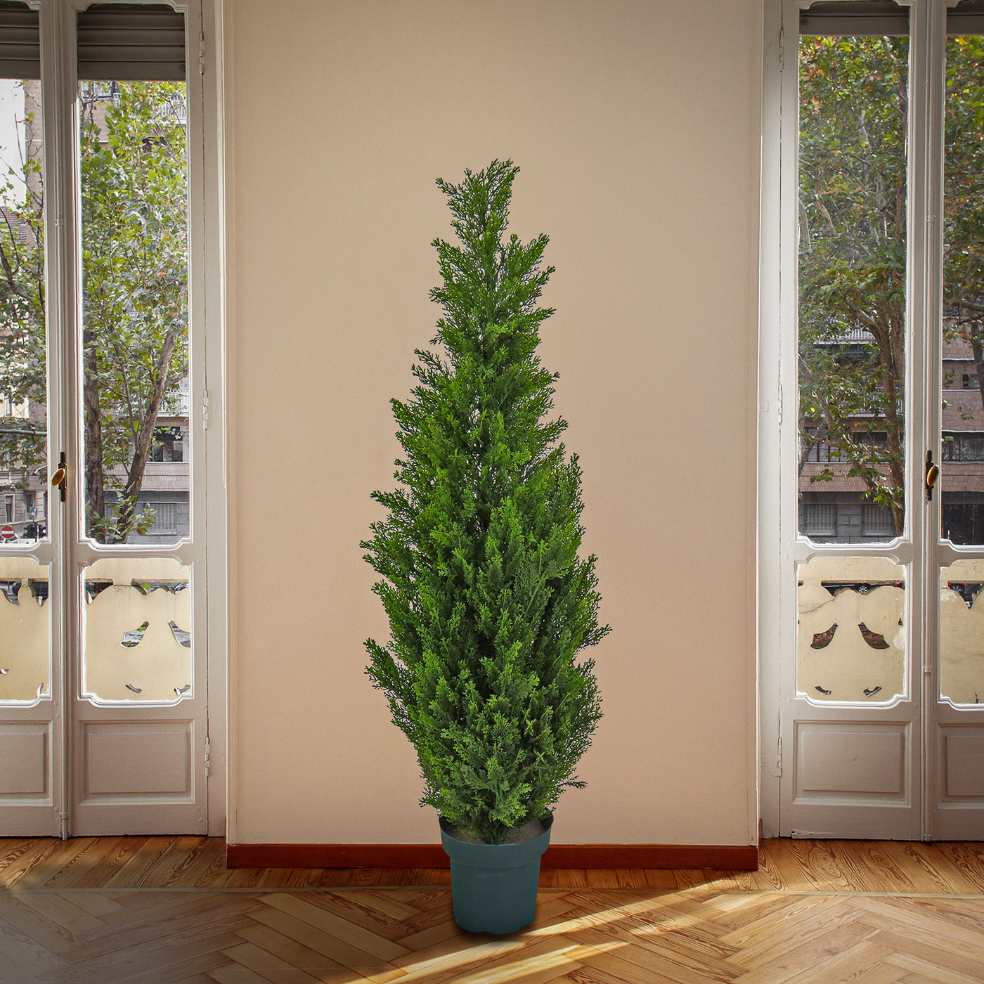 50 in. Cedar Topiary Tree in Dark Green Round Growers Pot - National Tree Company