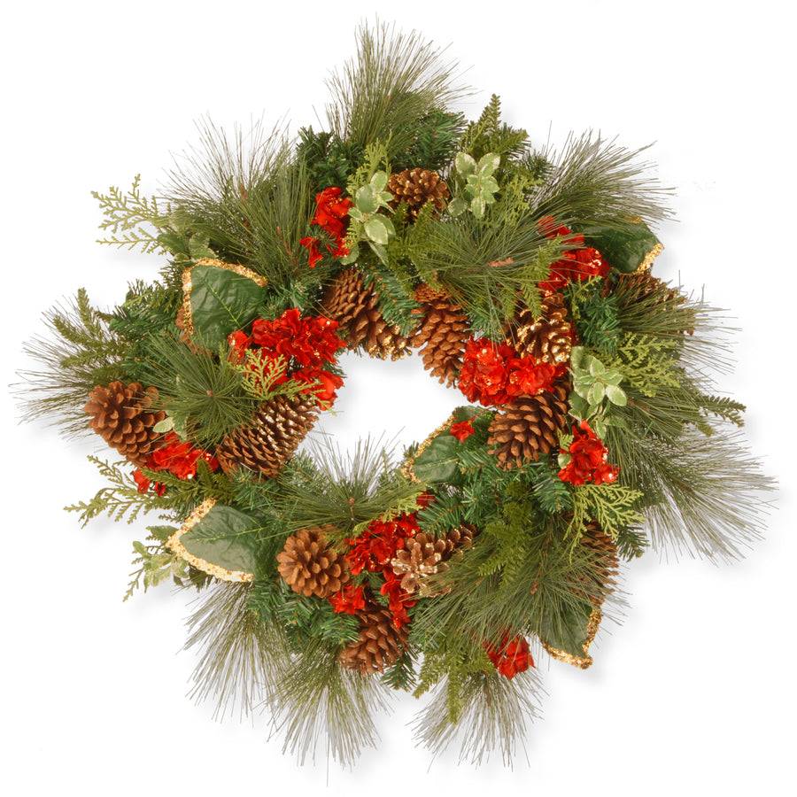 27 in. Hydrangea Pine Evergreen Wreath - National Tree Company