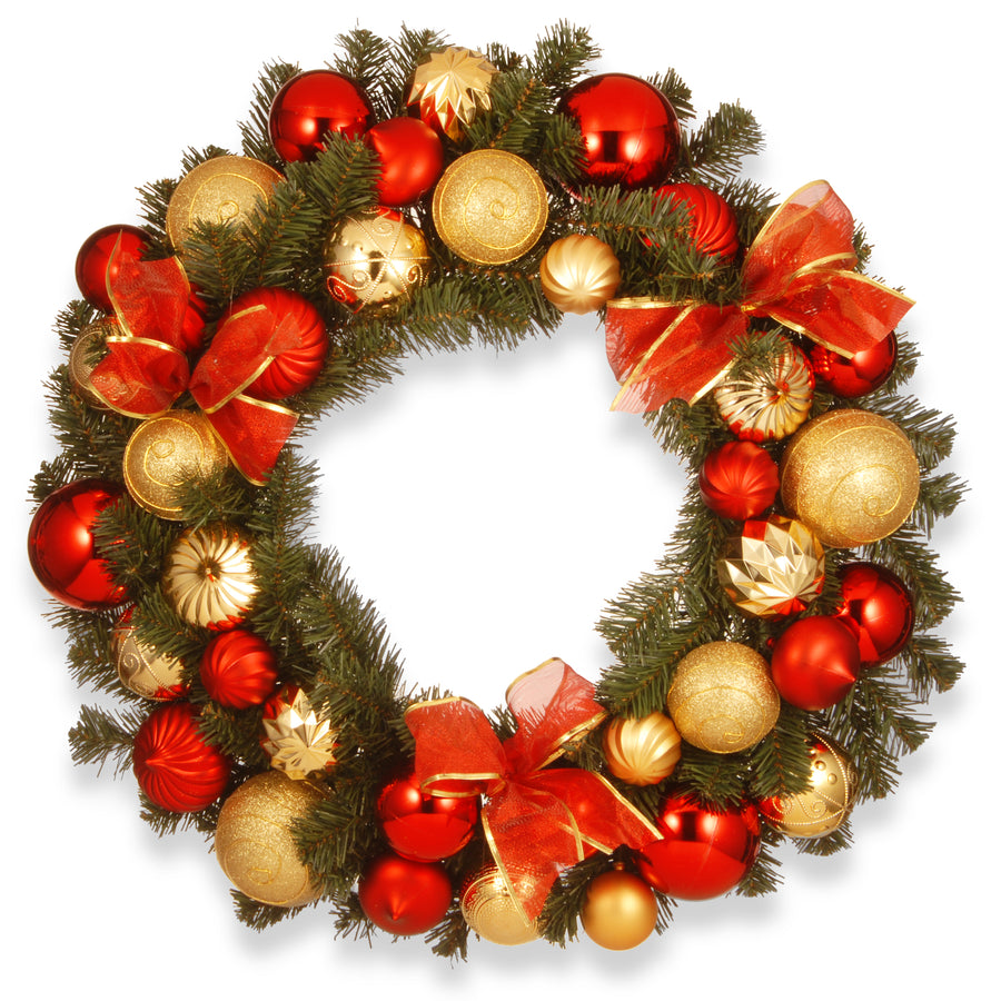 30 in. Pre-Lit Red and Gold Ornament Wreath - National Tree Company