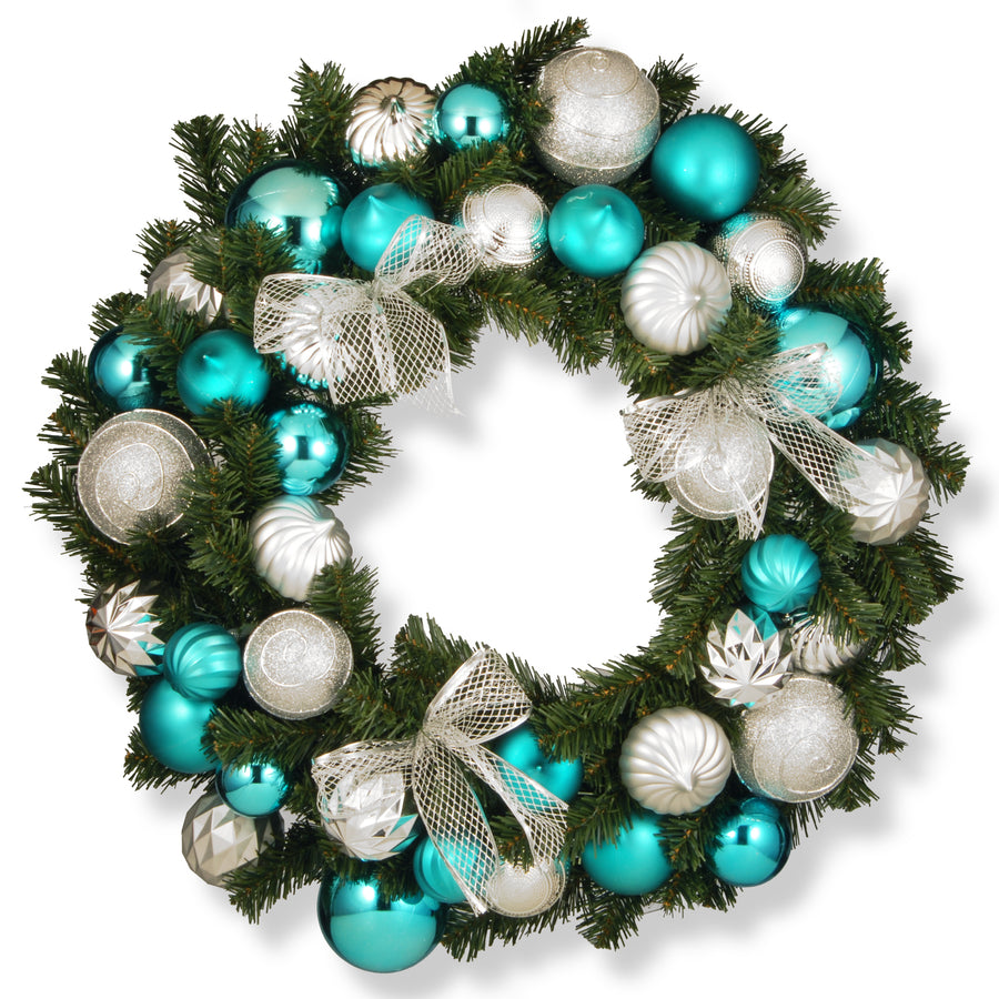 30 in. Silver and Blue Ornament Wreath - National Tree Company