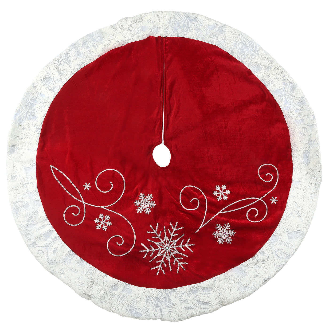 48 in. Scrolled Red and White Tree Skirt - National Tree Company