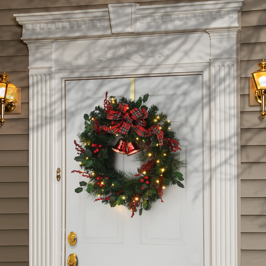 30" Holiday Plaid Bow Prelit Wreath
