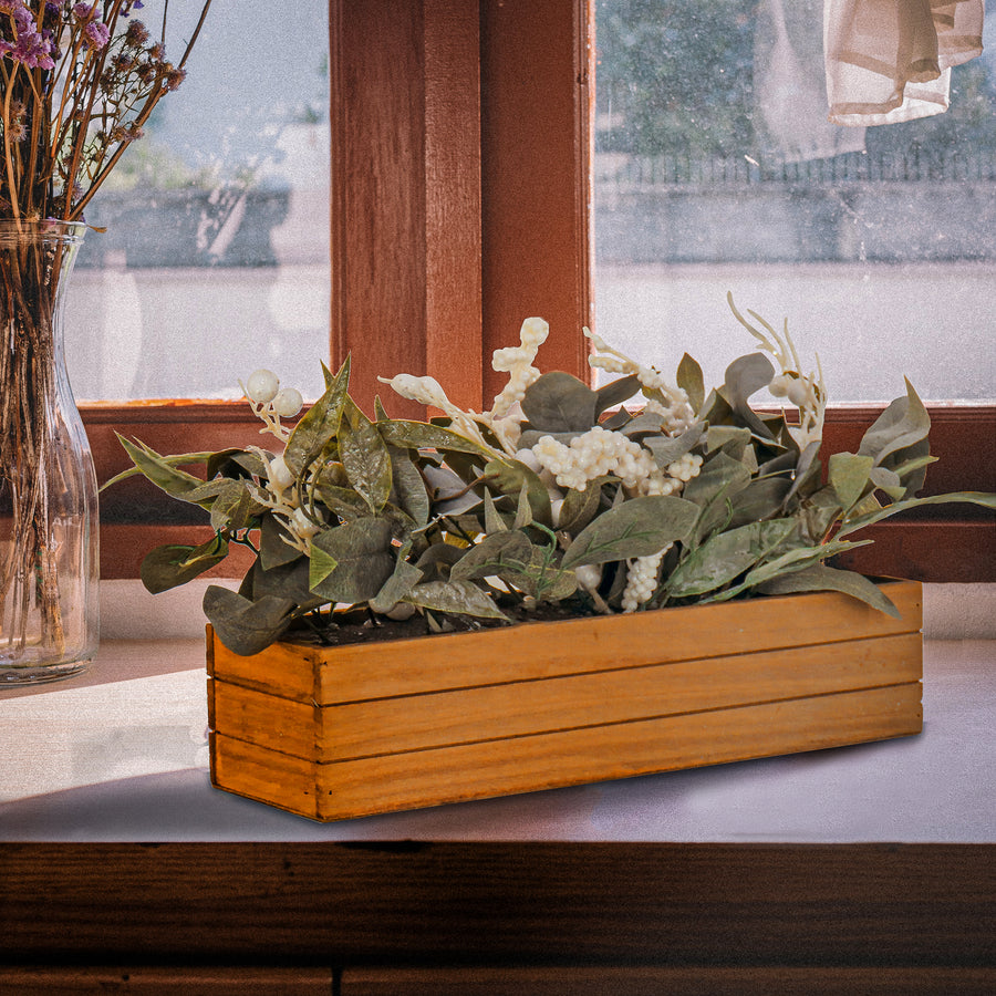 22 in. Planter Box with Christmas Greenery
