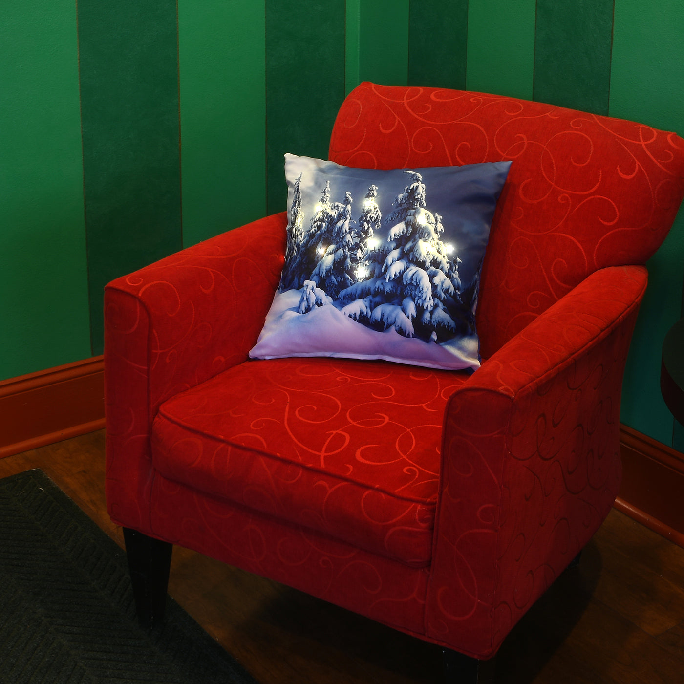 17 in. Winter Scene Pillow with LED Lights - National Tree Company