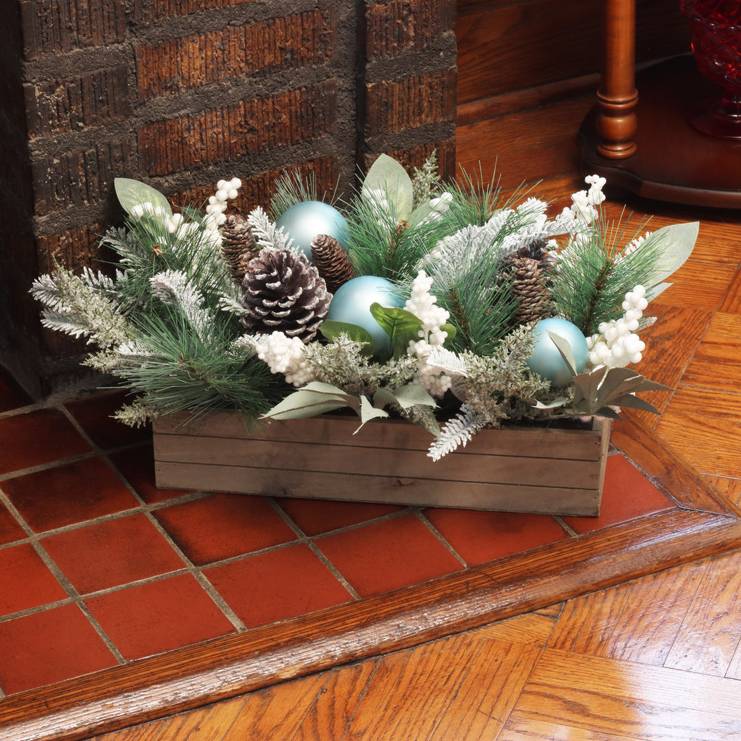 National Tree Company Decorated Evergreen Christmas Arrangement with Wood Box Base, 22 in