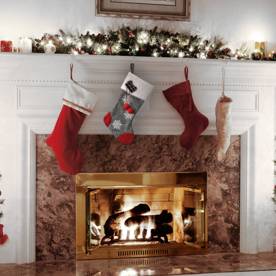 18 in. Gray Christmas Stocking with Snowflakes