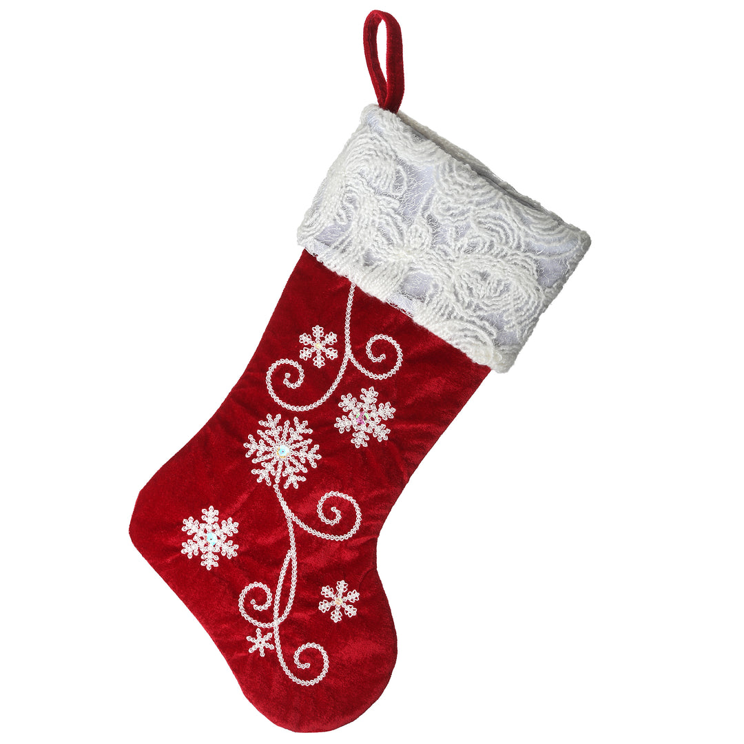 18" Red Christmas Stocking with Snowflakes