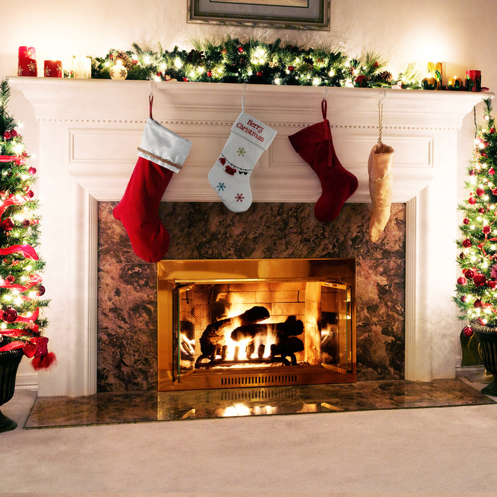 18" White Merry Christmas Stocking with Snowflakes