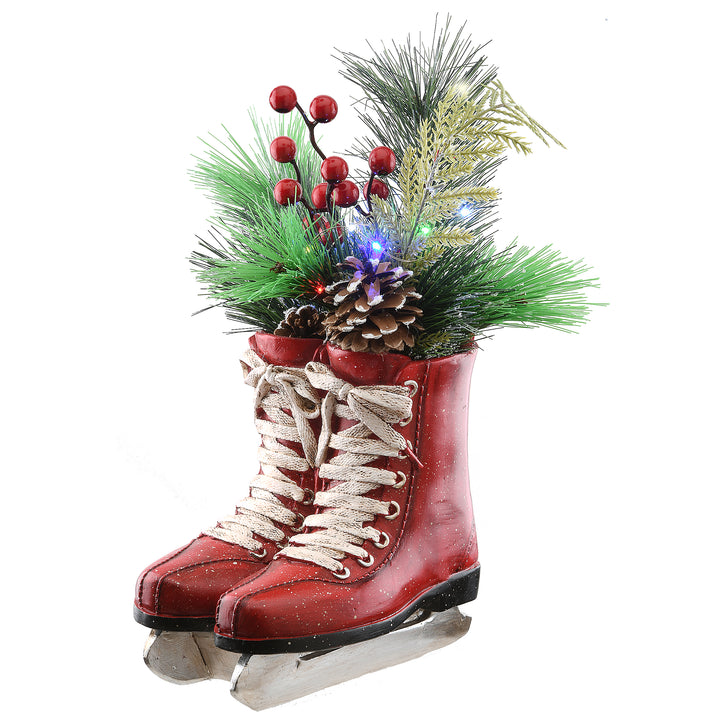 12" Pre-Lit Red Ice Skates with Evergreen Arrangement