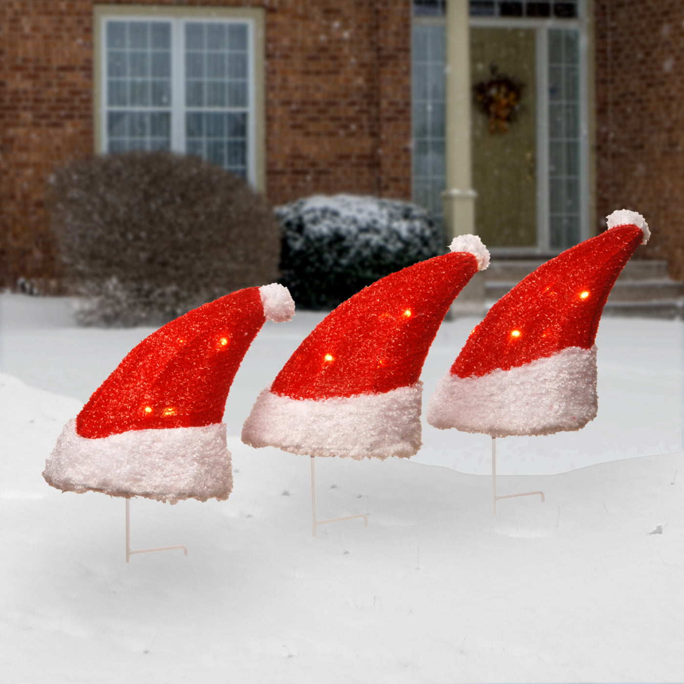 18 in. 3-Piece Solar Lit Santa Hats - National Tree Company