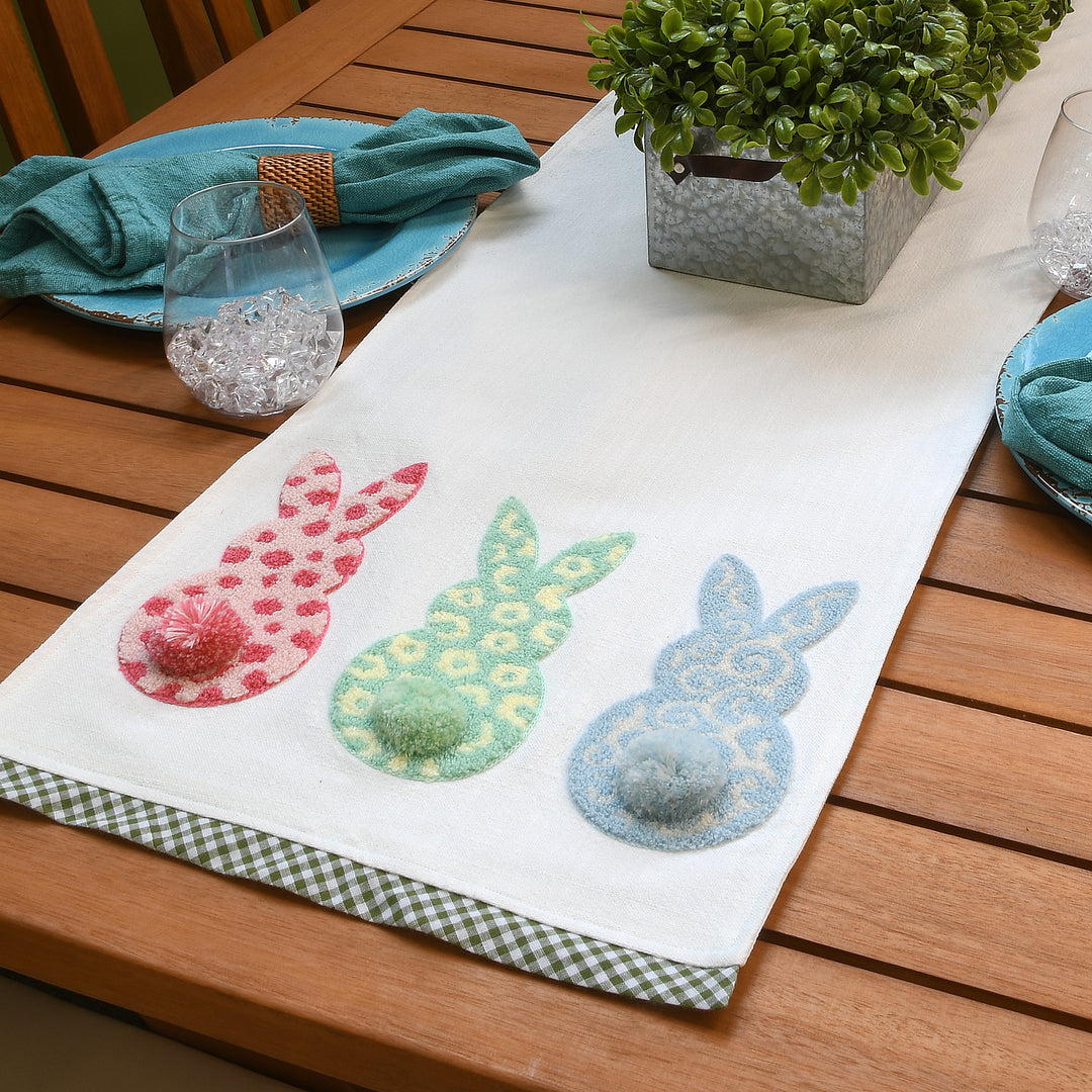 Bunnies Table Runner Decoration, White, Easter Collection, 6 Feet