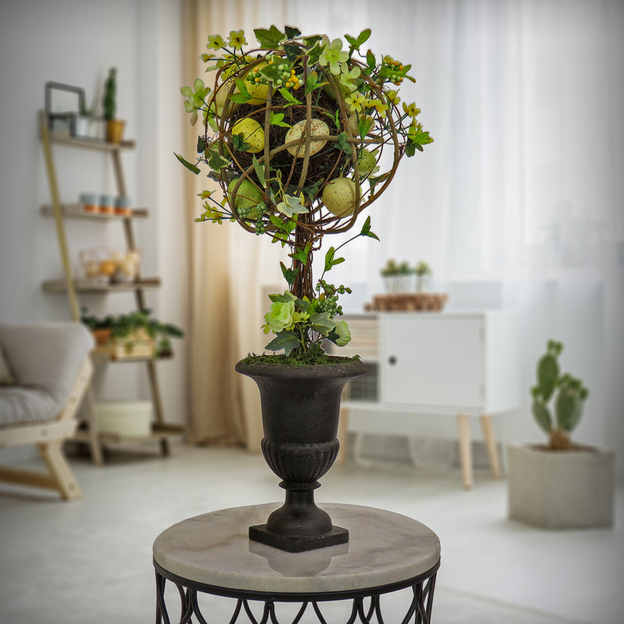 26 in. Easter Topiary Ball in a Urn Decorated with Pastel Eggs and Flower Blooms