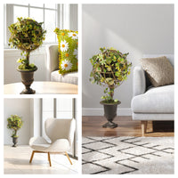 26 in. Easter Single Topiary Ball with Flower Blooms and Pastel Eggs, Black Urn Base - National Tree Company