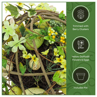 26 in. Easter Single Topiary Ball with Flower Blooms and Pastel Eggs, Black Urn Base - National Tree Company