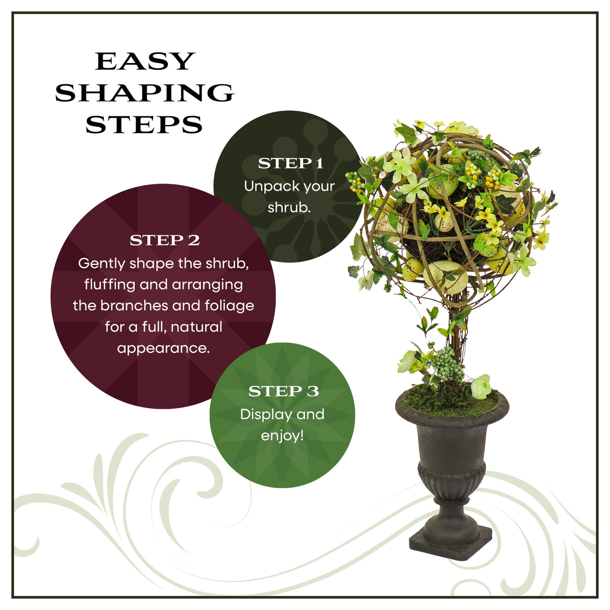 26 in. Easter Single Topiary Ball with Flower Blooms and Pastel Eggs, Black Urn Base - National Tree Company
