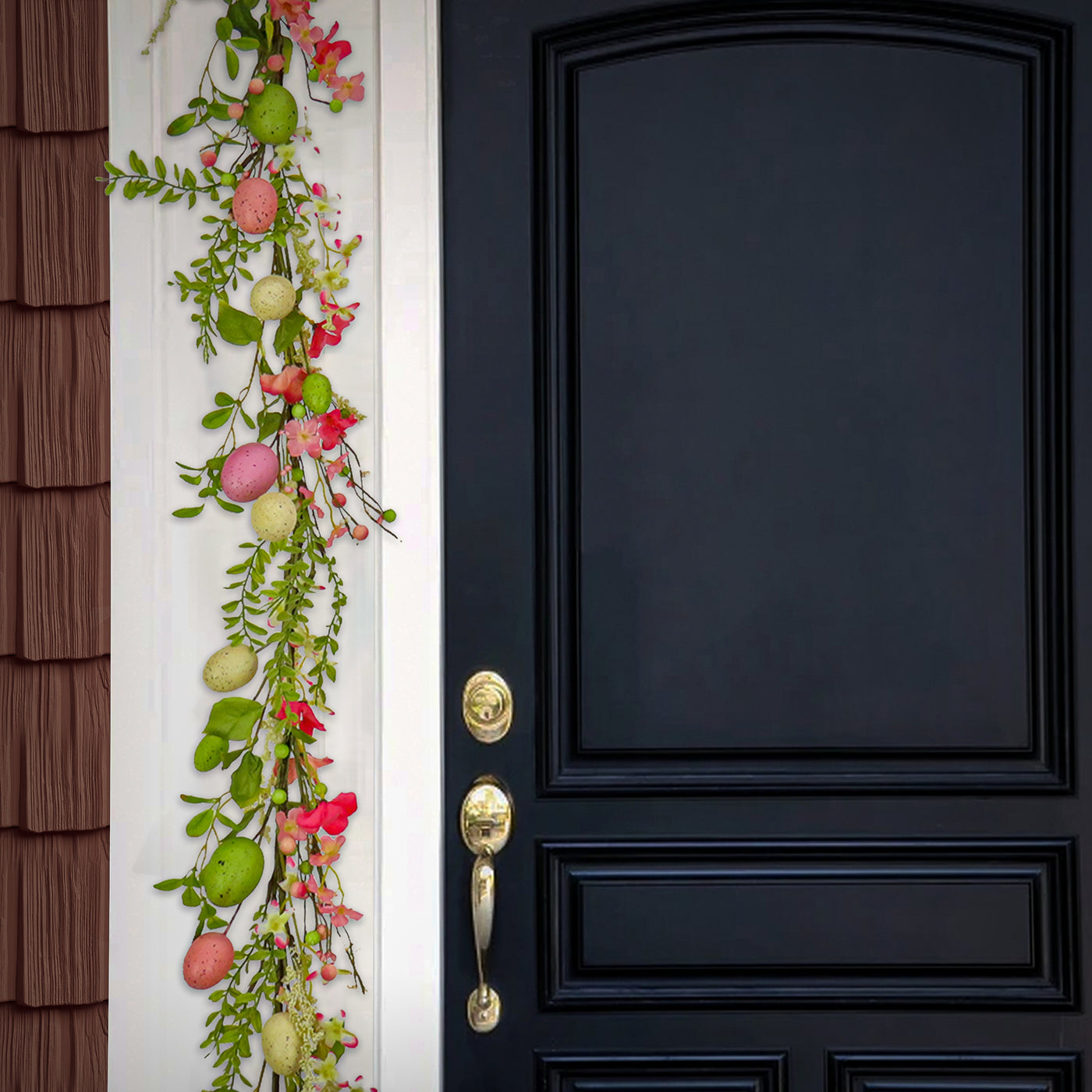 Artificial Spring Garland, Vine Stem Base, Decorated with Pastel Eggs, Pink Flowers, Berries, Easter Collection, 60 Inches - National Tree Company