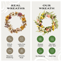 22 in. Easter Wreath Decorated with Colorful Pastel Eggs, Pink and Yellow Flowers, Ferns, Leafy Greens - National Tree Company