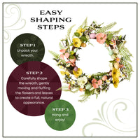22 in. Easter Wreath Decorated with Colorful Pastel Eggs, Pink and Yellow Flowers, Ferns, Leafy Greens - National Tree Company