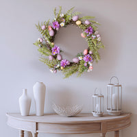 22 in. Easter Wreath with Pink and Pastel Eggs, Flowers and Ferns - National Tree Company