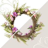 22 in. Easter Wreath with Pink and Pastel Eggs, Flowers and Ferns - National Tree Company