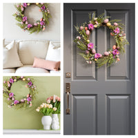 22 in. Easter Wreath with Pink and Pastel Eggs, Flowers and Ferns - National Tree Company