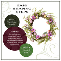 22 in. Easter Wreath with Pink and Pastel Eggs, Flowers and Ferns - National Tree Company