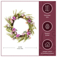 22 in. Easter Wreath with Pink and Pastel Eggs, Flowers and Ferns - National Tree Company